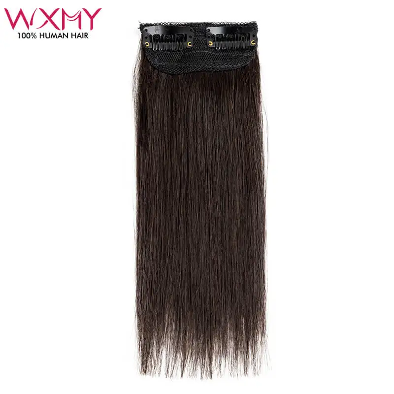 Clip-In One Piece Human Hair Extensions Natural Straight Hair 100% Remy  Human Hair 2 Clips Ins For Women 4-12Inch Natural Black