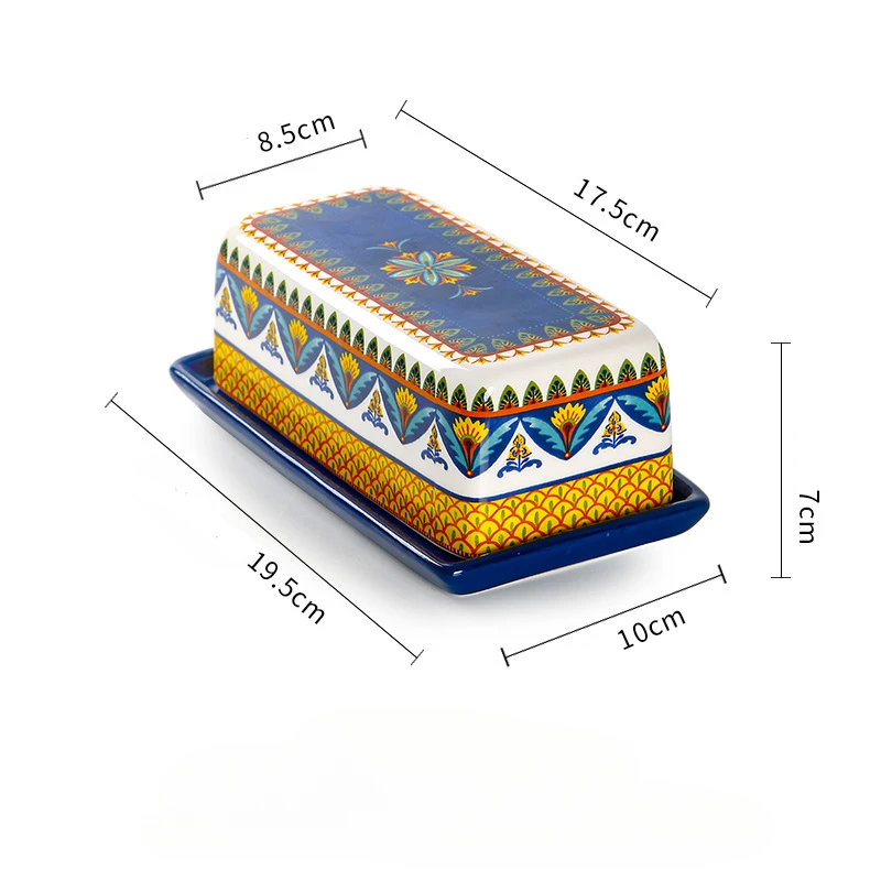 Bohemian Style Butter Container Ceramic Box Restaurant Sealed Storage Box Cheese Boxs Butter Slicer Dish Tableware
