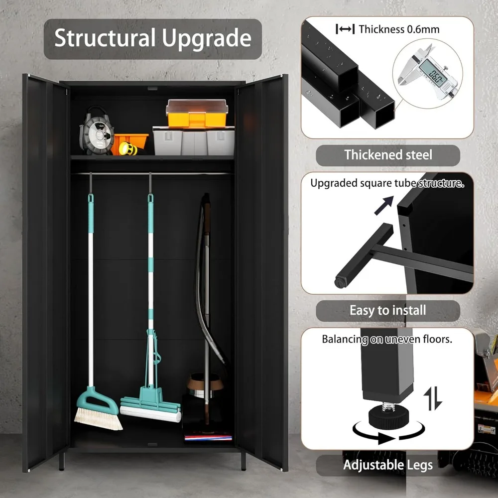 Metal Armoire Wardrobe Closet, Heavy-Duty Rustproof Steel Storage Cabinet with Fixed Shelf and Hanging Rod, Ideal for Homeowners 5
