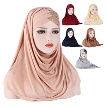

2022NEW Forehead Cross Hair Wrap Scarf Solid Color Glitter Sequins Jersey Hijabs Muslim Headband Women Turban Hair Cap
