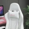 Racing Gaming Chair W/ Padded Arms, Pu Leather Gamer Recliner Home Office White 4