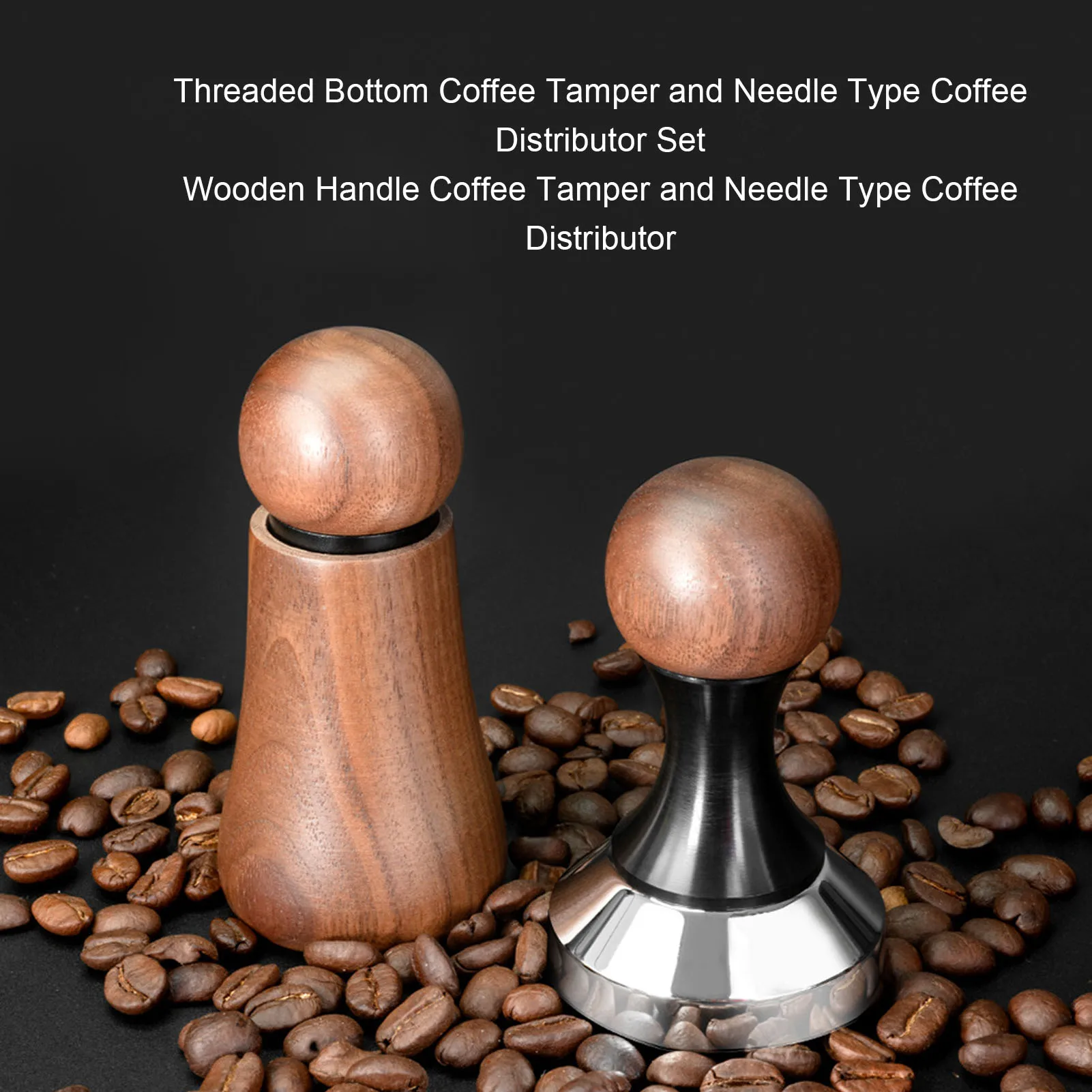 Coffee Hammer Coffee Tamper Needle Type Coffee Distributor Stainless Steel Walnut Wood Coffee Tamper for Coffee Machine Supplies