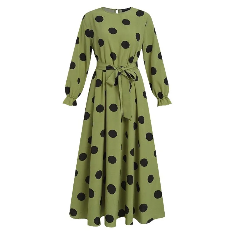 New Muslim Series Dot Female Long Style Long Sleeve Loose Big Hem Dress muslim dress  robe elegante femme