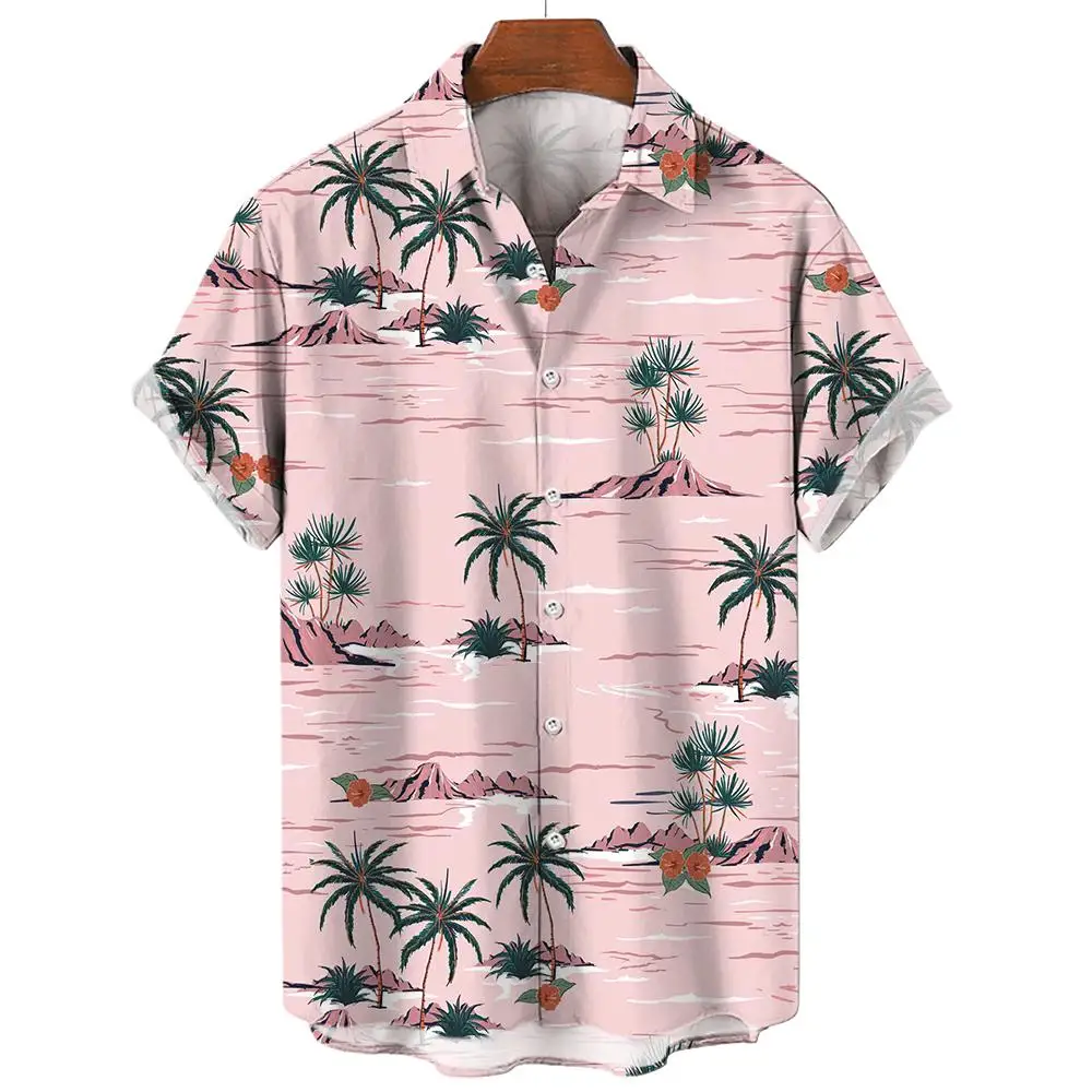 

Hawaiian Men's Shirt Fashio Coconut Tree Print T-Shirt Lapel Button Shirts for Men Beach Vacation High-Quality Clothing Blouse