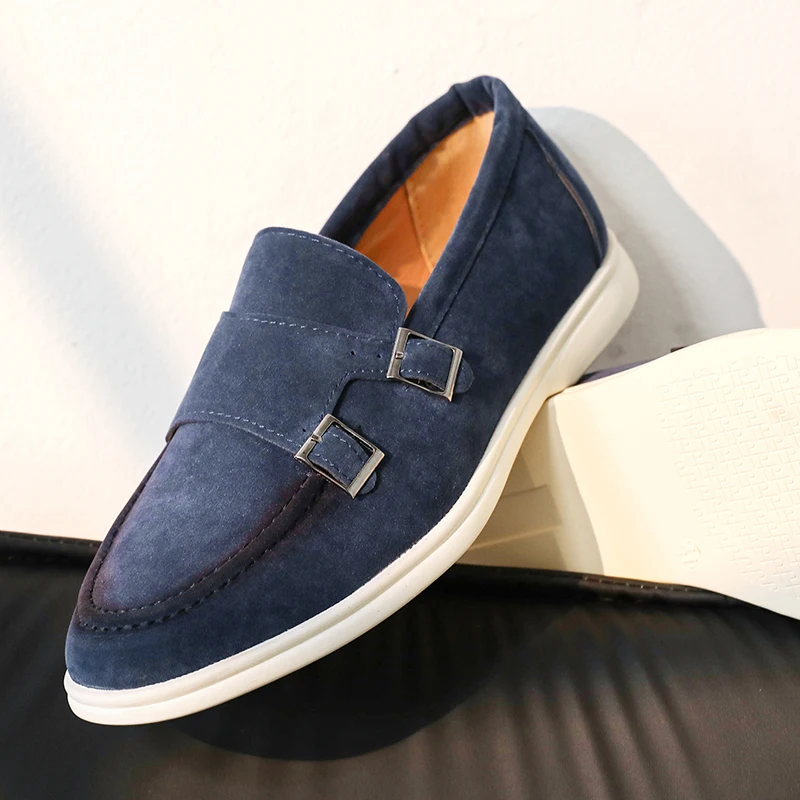 Suede Leather Men's Shoes Business Casual Buckle Loafers Shoes Man Leisure Flats Outdoor Male Driving Moccasins Shoes for Men 1