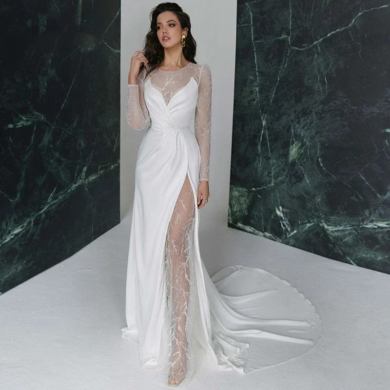 

Simple Wedding Dresses 2024 O Neck Bridal Gowns Button A Line Puffy Sleeves Robe De Mariage Vestido De Novia Floor Length Custom