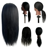 Tête de Mannequin noire de 16 pouces avec cheveux synthétiques pour la pratique du tressage, tête de Mannequin avec support pour la coiffure 5