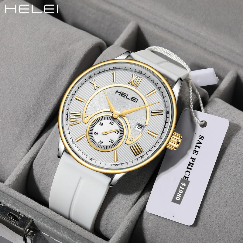 HELEI Men's Business Quartz Watch Luxury Leather Watch Ancient Rome Digital Dial Ultra Thin Quartz Watch Gift For Men