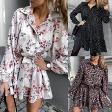 Grande robe balançoire imprimée, chemise décontractée à revers, manches longues, nouveau Style, mode femme, printemps/été 2022 