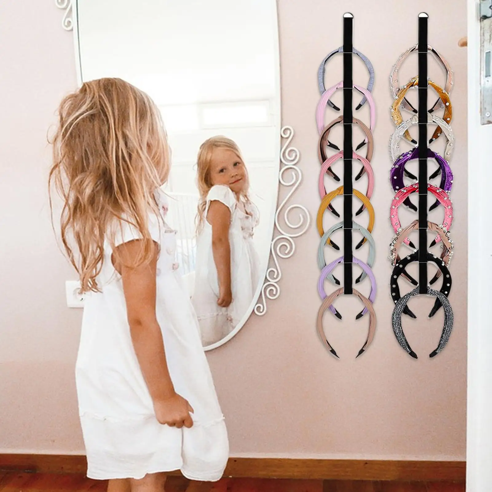 Headband Storage Organizer 2 Pieces Elastic Multi-Functional Girls Wall Mount Headband Holder For Closet Bedroom Bathroom Dorm