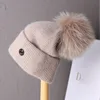 2023 Real Natural Fur Pom Poms for Hats Angora Rabbit Fur Winter Hat for Women Knit Beanies Designer Hat Female Warm Soft Cap 1
