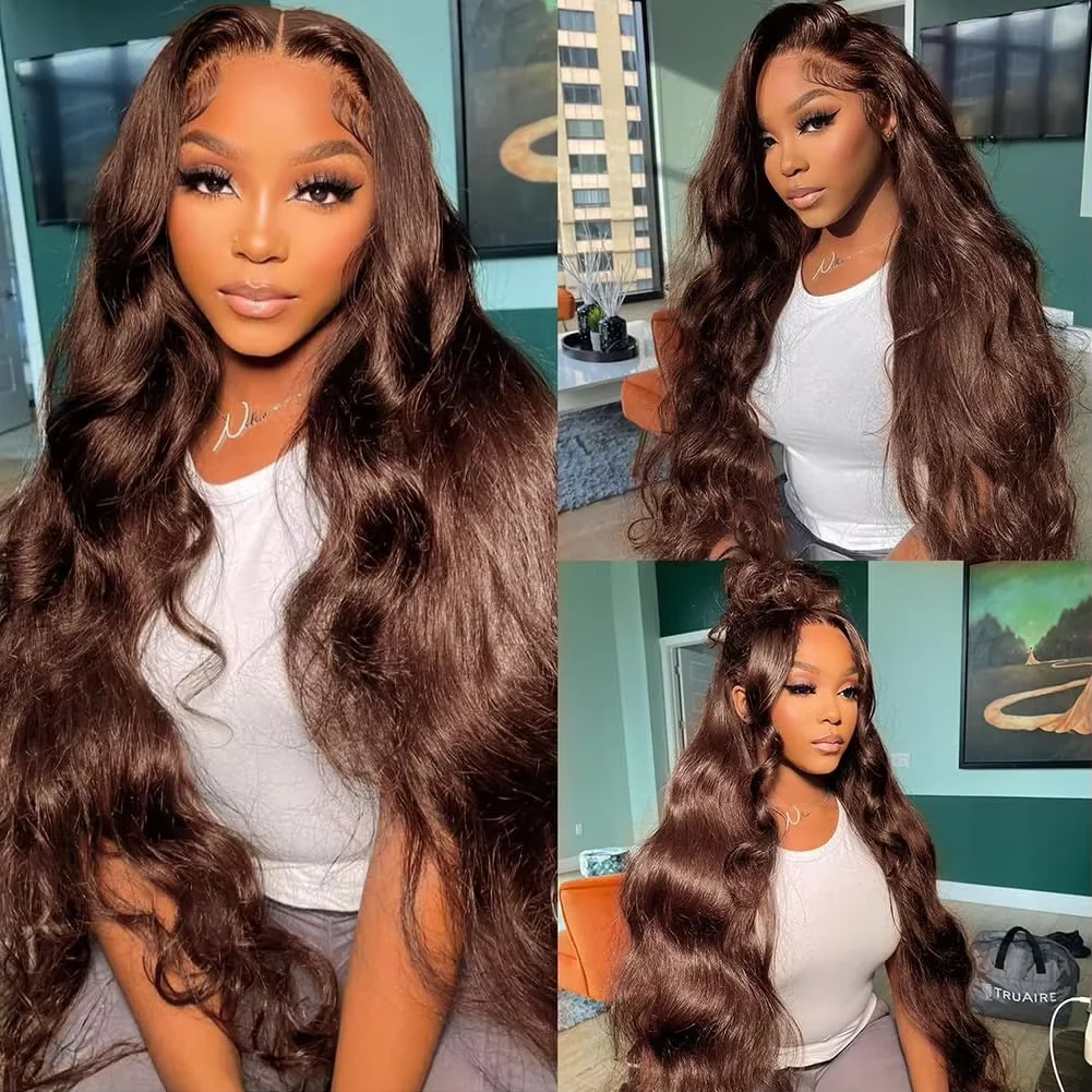 30 36 Inch 220 Density Chocolate Brown Body Wave 13x4 Lace Front Human Hair Wigs Brazilian Colored 13x6 Frontal Wigs For Women