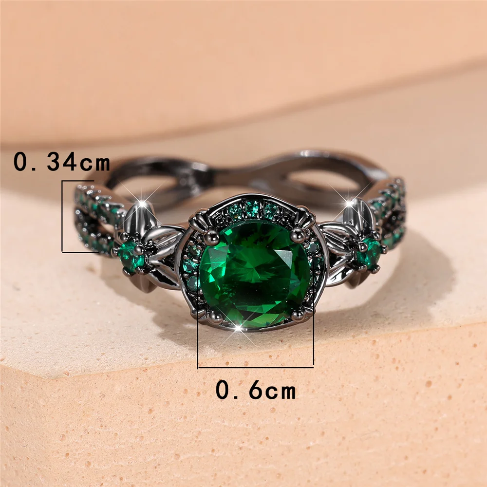 Wedding rings Trendy Green Zircon Flower Vintage Black Gold Color for Women Men Minimalist Jewelry