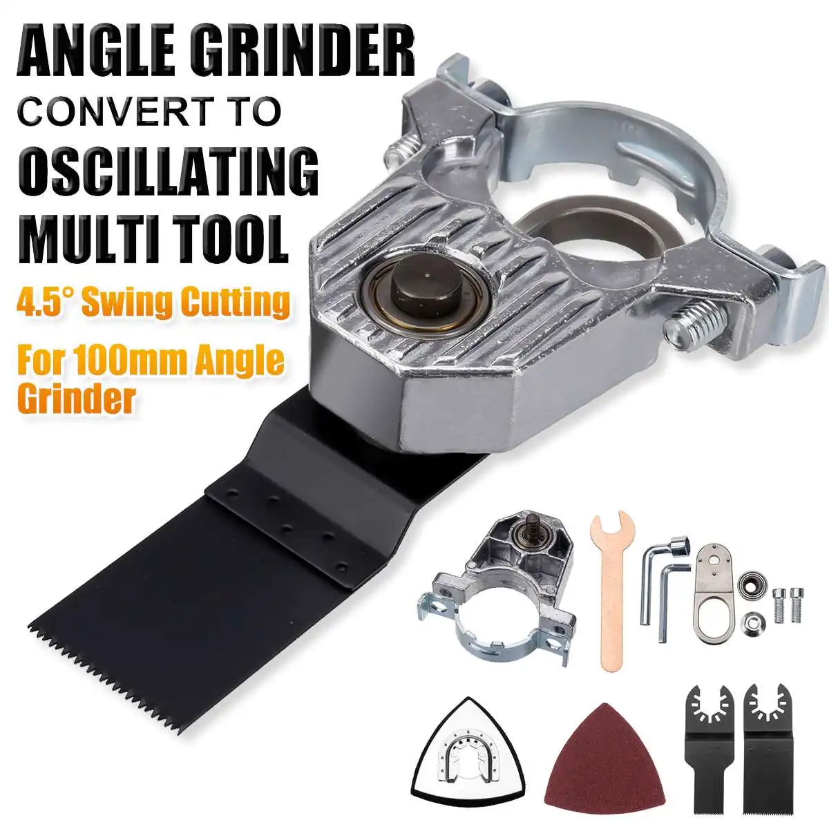 

100mm Cordless Angle Grinder Polishing Oscillating Multi Tool Adapter Kit 4.5 Degree Cutting Woodworking Conversion Head