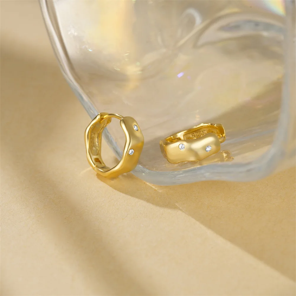 100% 925 Sterling Silver Zircon Geometric Earring for Women Girl Irregular Smooth Bowknot Design Jewelry Party Gift Dropshipping