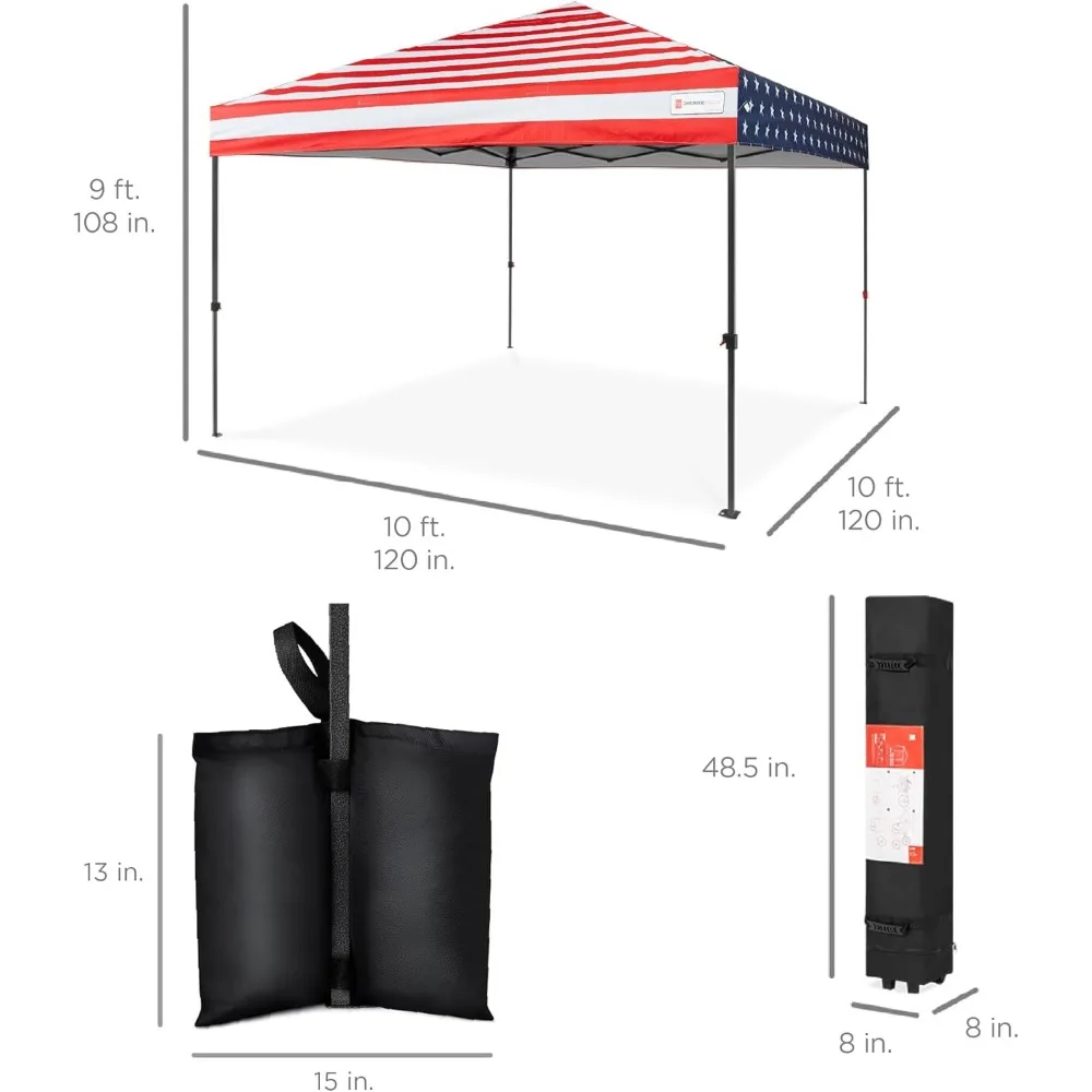 10x10ft 1-Person Setup Pop Up Canopy Tent Instant Portable Shelter 1-Button Push Case 4 Weight Bags