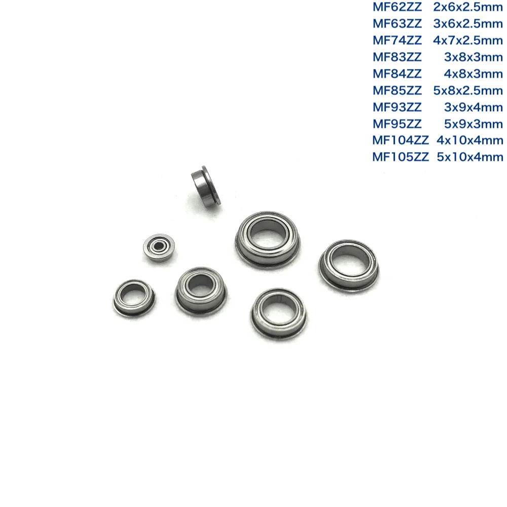 15pcs/Lot MF62ZZ,MF63ZZ,MF74ZZ,MF83ZZ,MF84ZZ,MF85ZZ,MF95ZZ,MF104ZZ,MF105ZZ Thin Wall Deep Groove Ball Miniature Flange Bearing