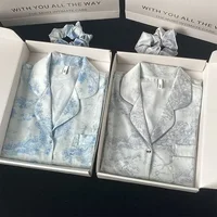 1Set New Ice Silk Women Pajama Lapel Button Cardigan Outfits for Women Fashion Printing Set Clothes for Women