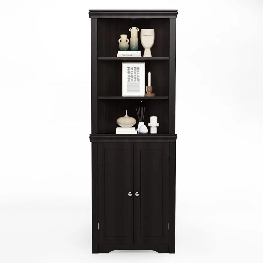 

JUMMICO Corner Cabinet, Espresso, with 2 Doors and 3 Tier Shelves, Free Standing, Storage for Bathroom,Bedroom or Kitchen