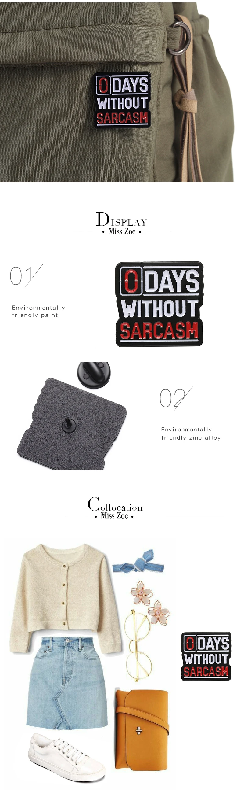 0 Tage ohne Sarkasmus Emaille Pins benutzer definierte einzigartige snarky lustige sarkastische Broschen Revers Abzeichen lustige Schmuck Geschenk für Freunde – Detail 3