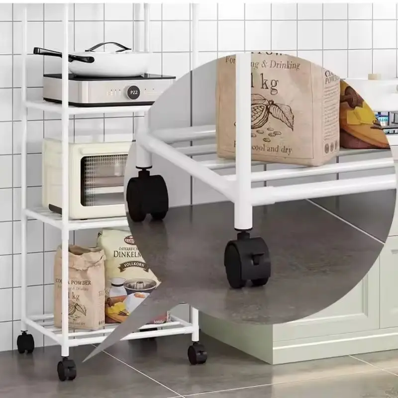 Floor-Standing Multi Layer Storage Rack Shelf Storage Rack Rolling Storage Cart with Pulley Trolley Bathroom Kitchen Microwave Storage Rack Kitchen Accessories