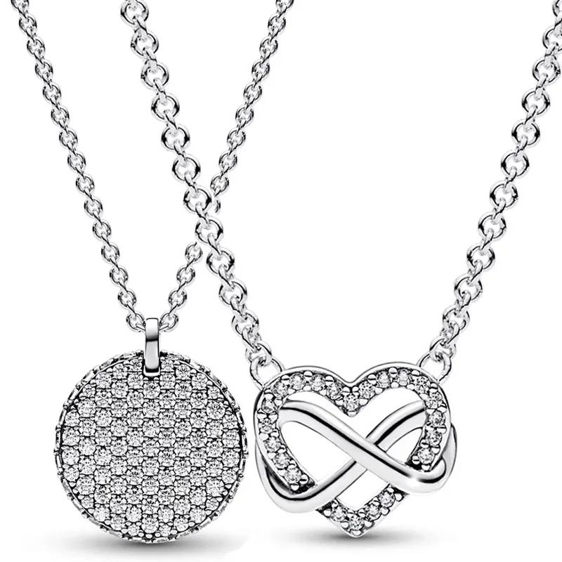 

Sparkling Infinity Heart Collier Timeless Pave Round Pendant Necklace For 925 Sterling Silver Bead Charm Europe Diy Jewelry