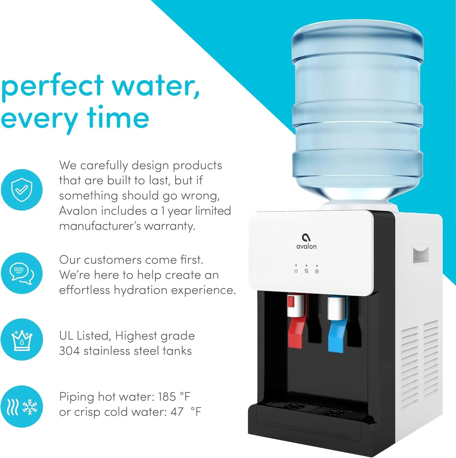 Hot/Cold Top Loading Countertop Water Cooler Dispenser With Child Safety Lock. UL Listed- White 6