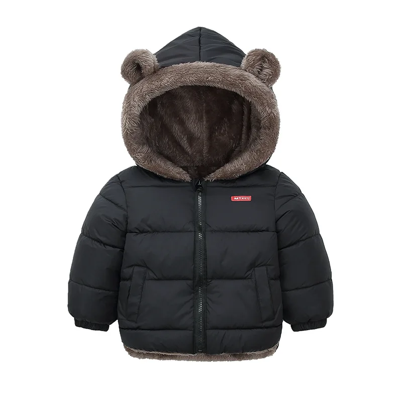 Baby Boys Girls Down Outerwear Kids Fashion Plus Velvet Coat Children Fur Hooded Casual Clothes Autumn Winter Thick Warm Jackets