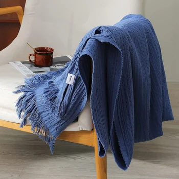 Simple&Opulence Winter Warm Blanket for Sofa 100% Cotton Tassels Throw Blankets for beds Soft Lightweight Pre-Washed Breathable 2