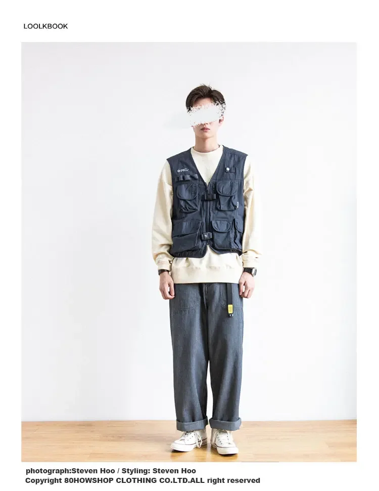 Description Picture 4 of itemJapanese Striped Loose Straight Retro Wide Leg Casual Overalls Men's and Women's Literary Style Grey Pants