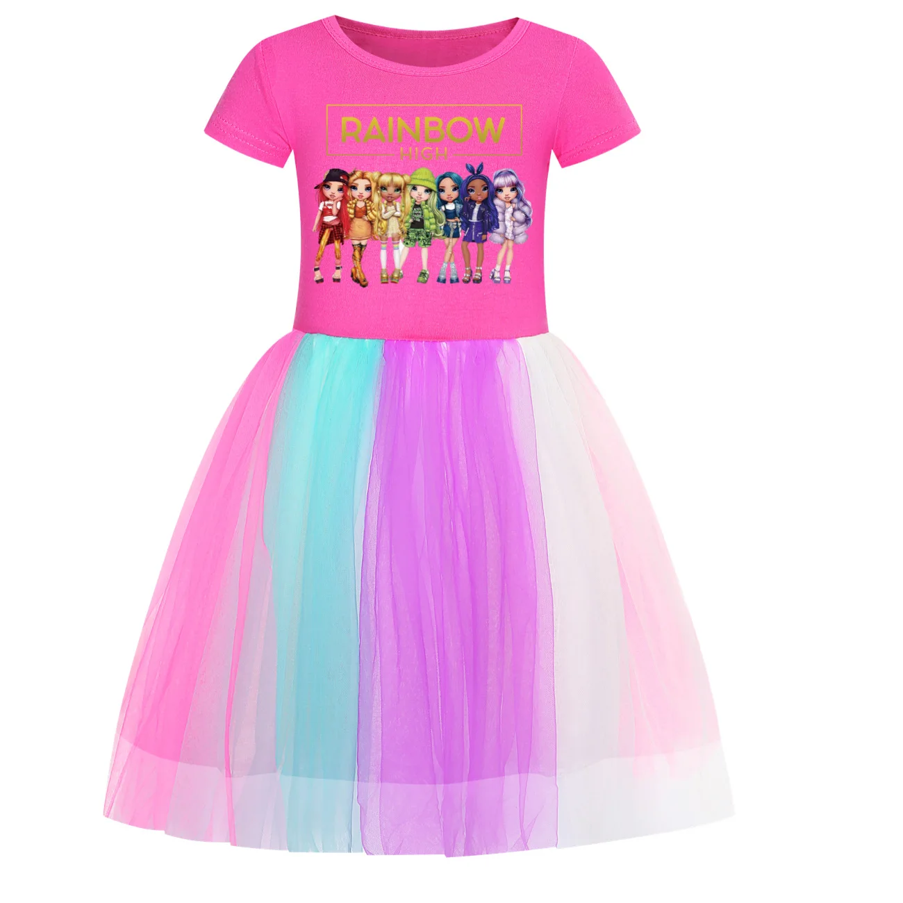 Kawaii Rainbow High Clothes Baby Girls Summer Casual Dresses Kids Dress Children Short Sleeve Sleeve Princess Vestidos girls dress princess costume kids clothes
