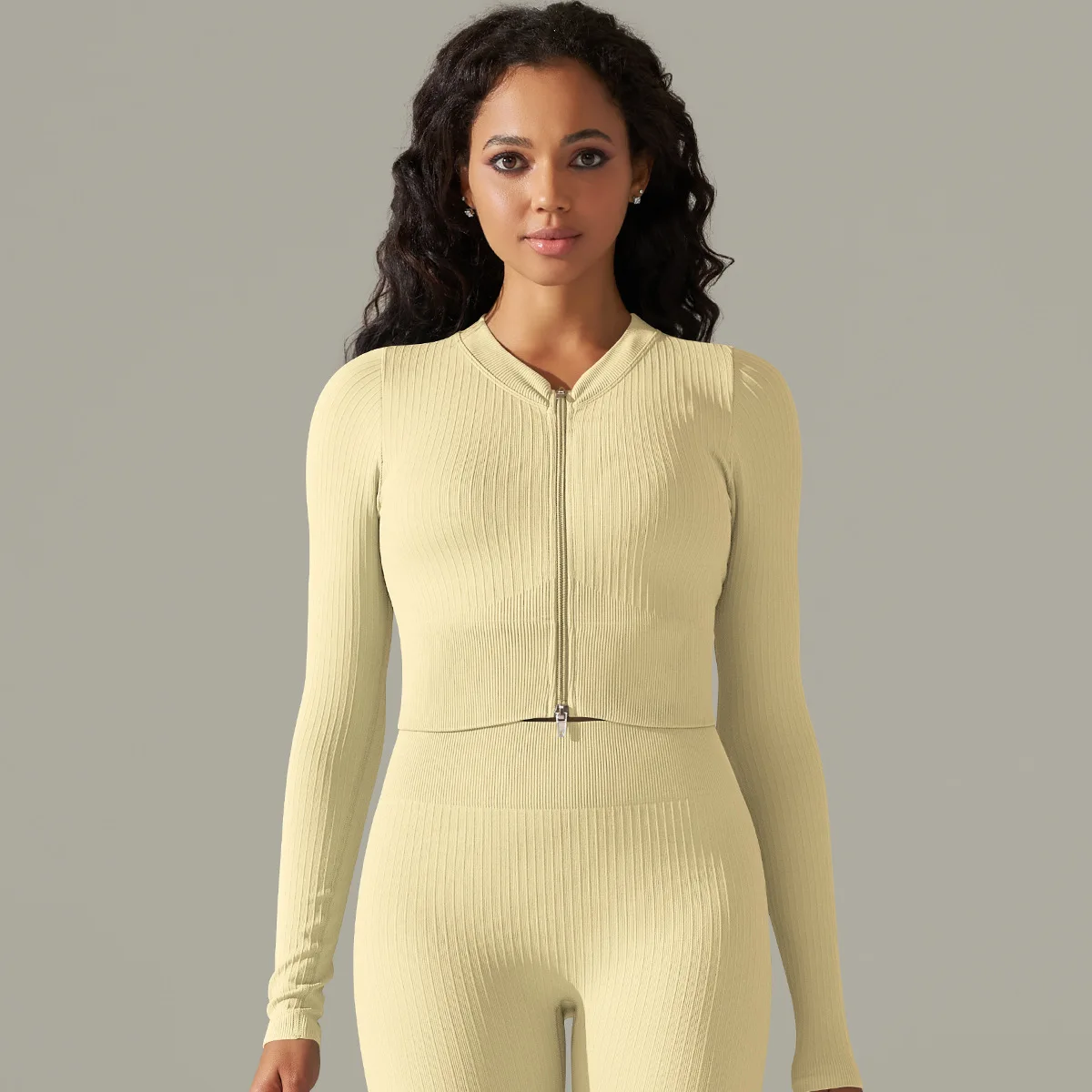 Women's Shirt Seamless Crop Top Fitness Shirts Long Sleeve Sports Top Woman Front Zipper Yoga Tops Gym Workout Active Wear