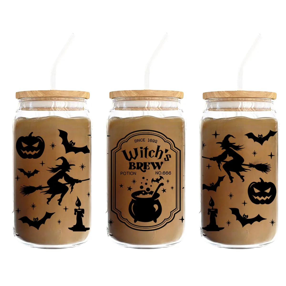 1pcs Halloween Witches Brew Witch UV DTF Transfer Sticker Libbey 16oz Glass Cups Mug Wraps Sticker Halloween Party Home Decor