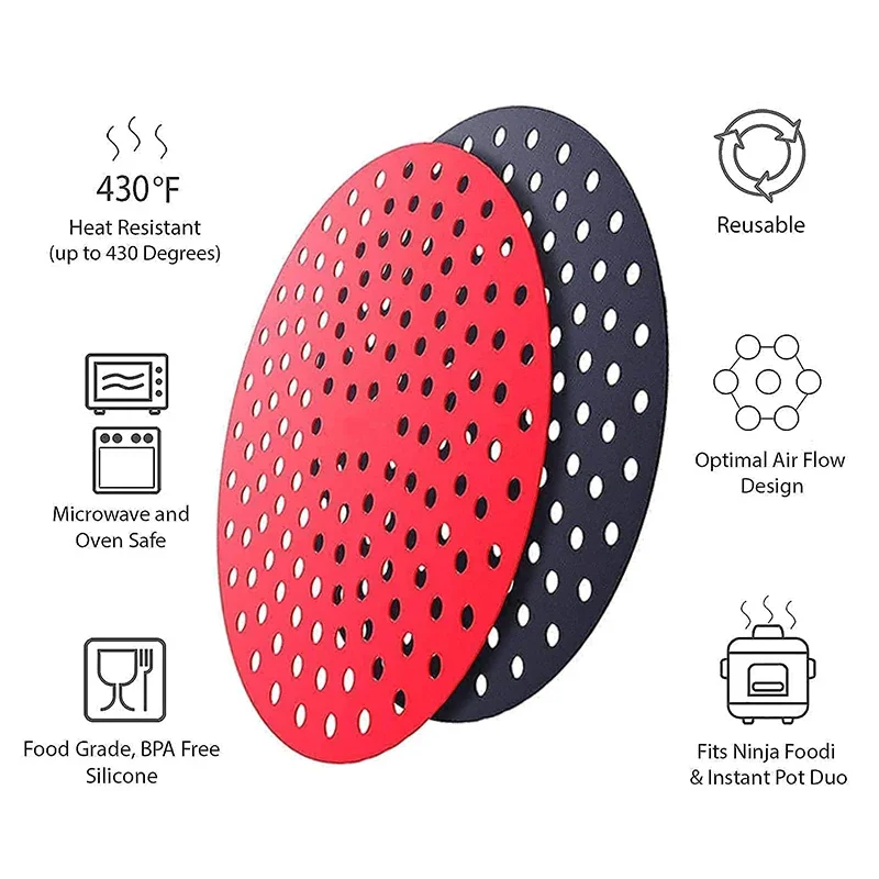 Air Fryer Lined Silicone Pad 7.5 8 8.5 9 Inch Square Round Heat-Resistant Non-slip Reusable Pot Mat Kitchen Accessories Gadgets