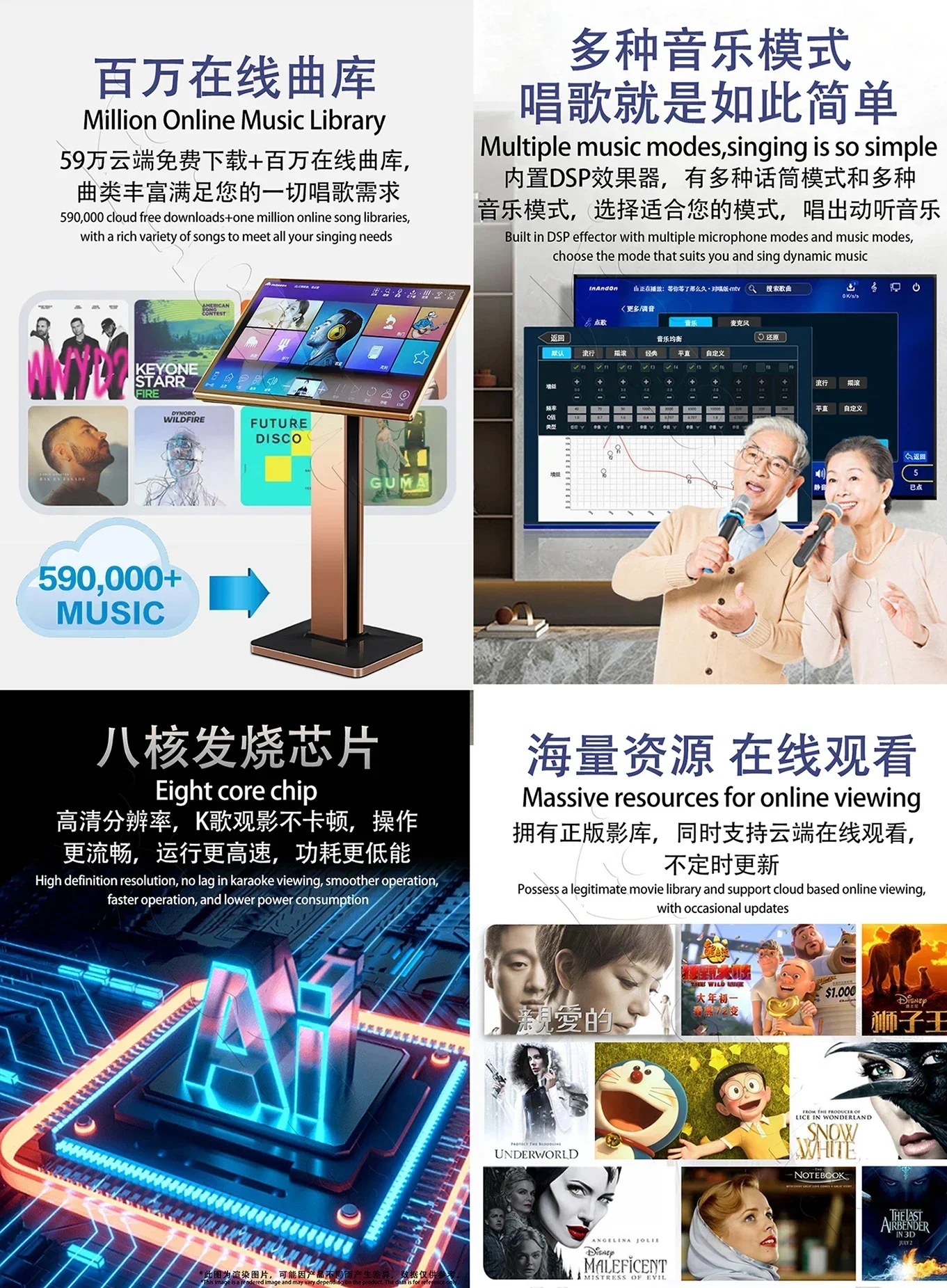 TSR503-01-1TB 20K 22" Inandon Karaoke Player Intelligent Voice Keying Machine Online Movie Dual System 22" Touch Screen