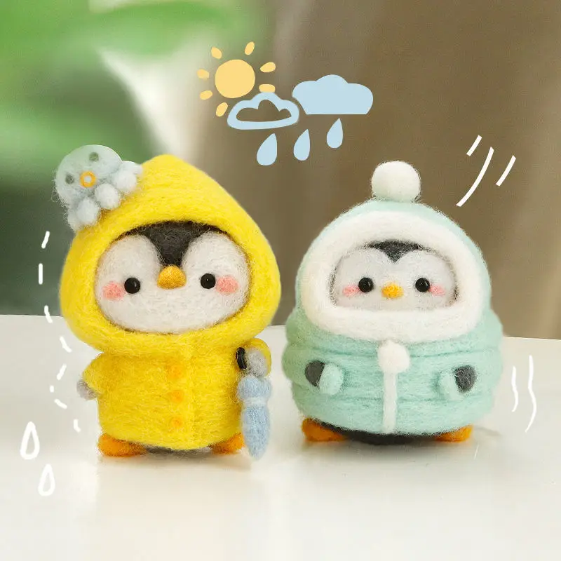 Penguin Doll Pendant Wool Felt Couple Handmade Gift Car Hanger Poke Poke Diy Material Couples Plush Ornament Decor Gift Jewelry
