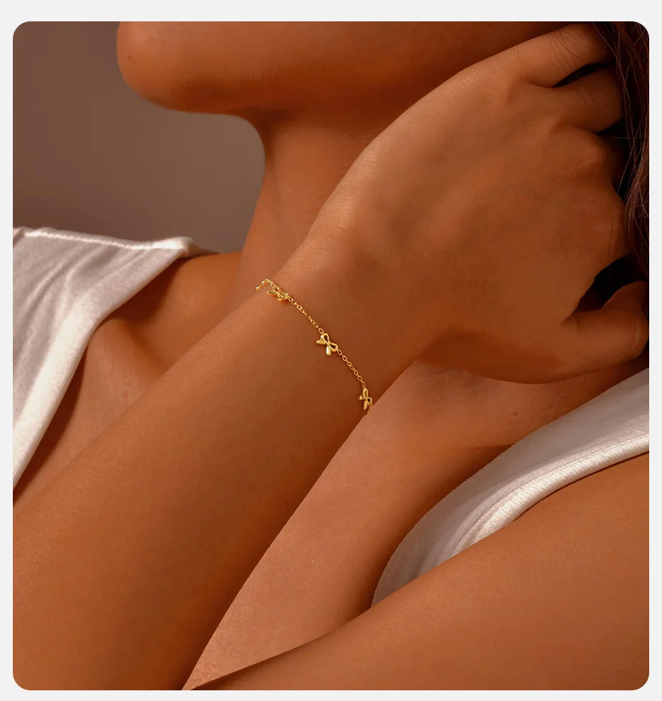 Vnox Niedliche Schleife-Kettenarmband-Halskette für Frauen und Mädchen, Edelstahl, leicht, 1,2 mm, dünne Kette, Charms, Schmuck, Party-Geschenk – Detail 2