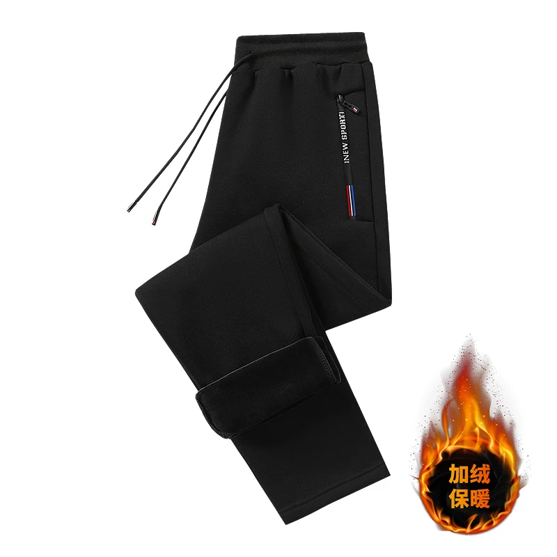 2023 Autumn and Winter Men's New Spliced Zipper Pocket Solid Color Loose Straight Leg Elastic Fashion Cotton Casual Pants