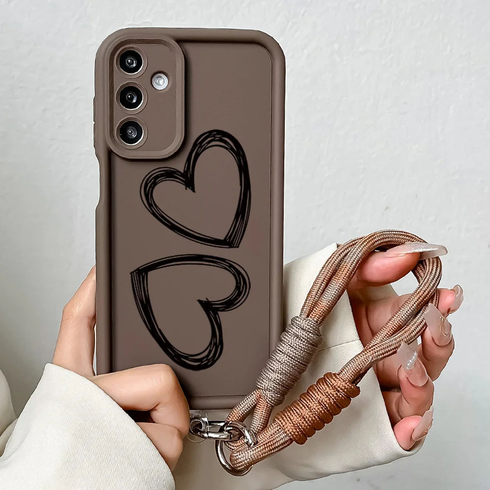 Cartoon Love Heart Lanyard Wrist Chain Phone Cover