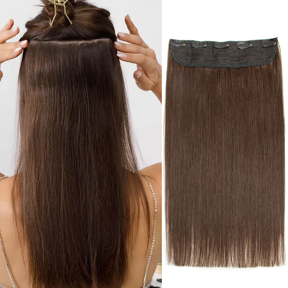 Isheeny Straight Clip in Human Hair Extensions One Piece 14"-22" Falf Full Head 5 Clips on Hairpiece 80-100g
