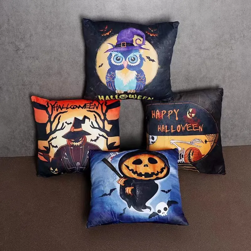 

40cm Cartoon Anime Halloween Pumpkin Skeleton Man Decor Plush Throw Pillow Halloween Dark Owl Soft Sofa Chair Cushion Toys Gifts