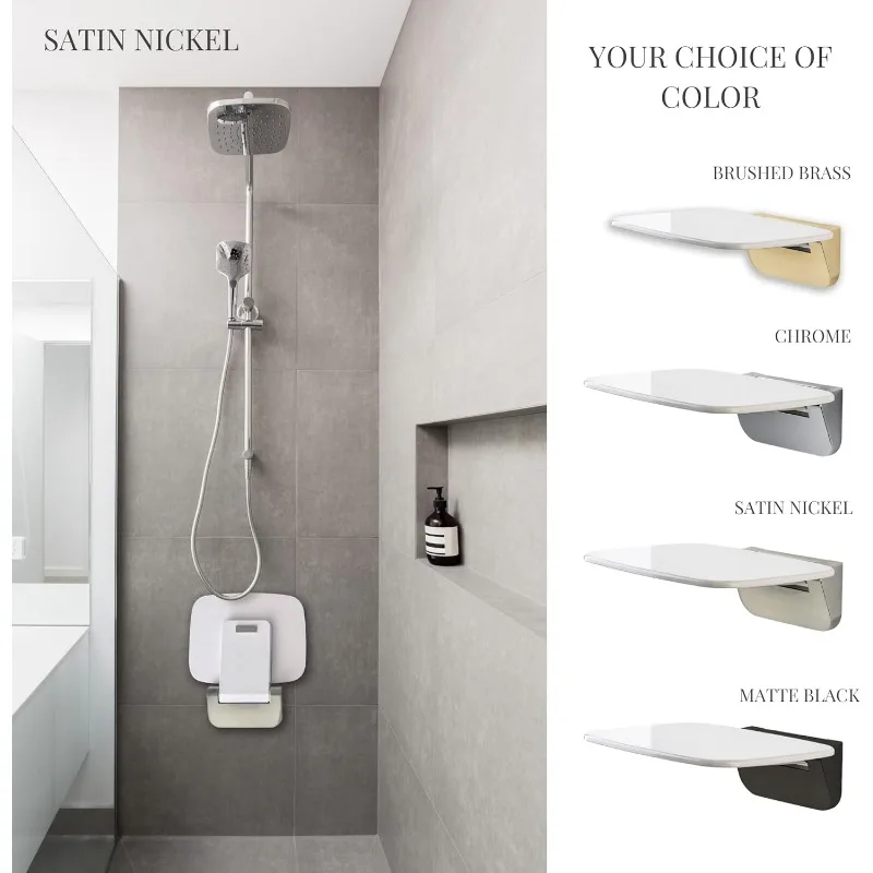 Folding Shower Seat Wall Mounted– Up To 350lbs, Secure Folding Shower Bench, Space Saving Mounted Shower Seat, Luxury Fold Down 3