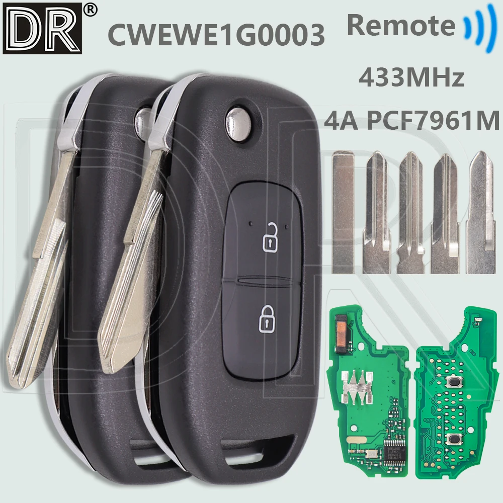 DR อัพเกรด 4A 433MHz Flip Key CWTWE1G0003 สําหรับ Renault Symbole Trafic Dacia Duster Logan Sandero Lodgy Dokker