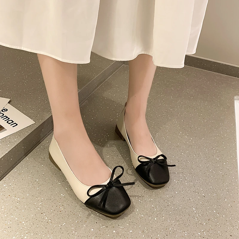 Classic Ringer ballet flats women's 2023 new sheepskin tweed cloth shallow  mouth bow one step off a single shoe - AliExpress