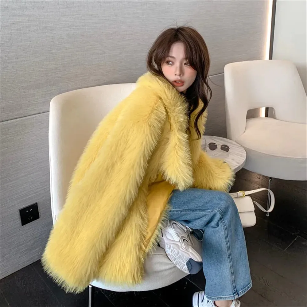 Formal Dressesy2K2024 Winter Young Fur Women'S Fashion Coat  Long Suit Collar Loose Net Red Fried Street Imitat