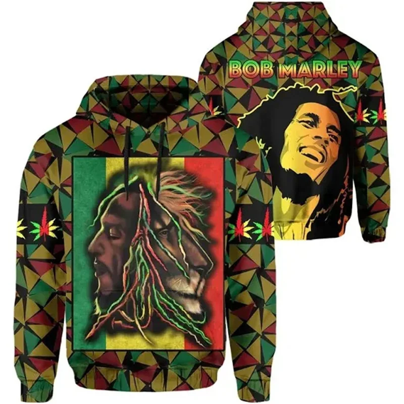 

New Singer Reggae Bob Marley Printing New In Hoodies & Sweatshirts For Men Kid Fashion Hip Hop Cool Hooded Hoody Vintage Y2k Top