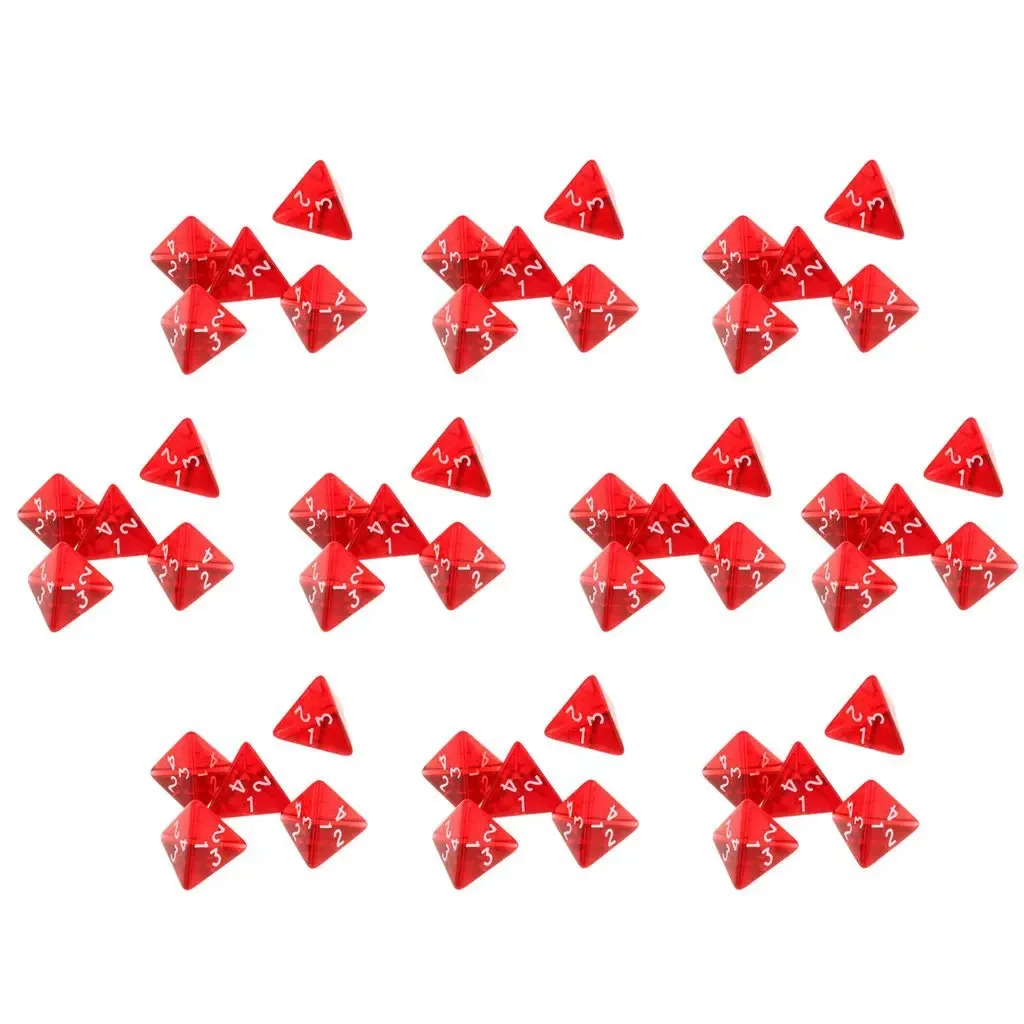 5 Pcs Dices Set D4 Transparent Red 18mm 22mm Number 1234 Acrylic 4 Sided Faces Color Dice Kit for DND TRPG RPG Board Table Games