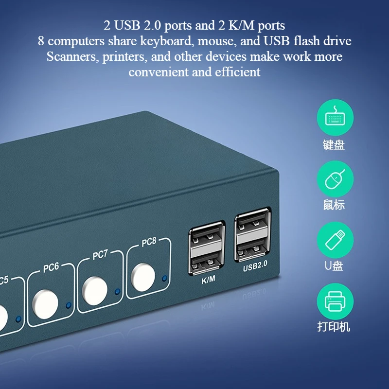 8포트 KVM 스위처 HDMI 4K 멀티 컴퓨터 모니터링 스위처 랙 장착형 HDMI 스위처 8입력 1출력