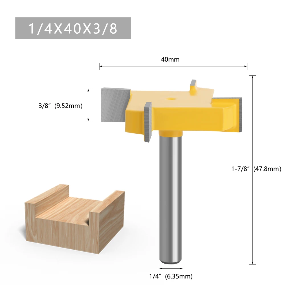 1 Stück 6 mm oder 6,35 mm Schaft D 40 mm 4 Kanten T-Typ Schlitzfräser Holzbearbeitungswerkzeug Fräser für Trimmmaschine C07318Z44006Y – Detail 4