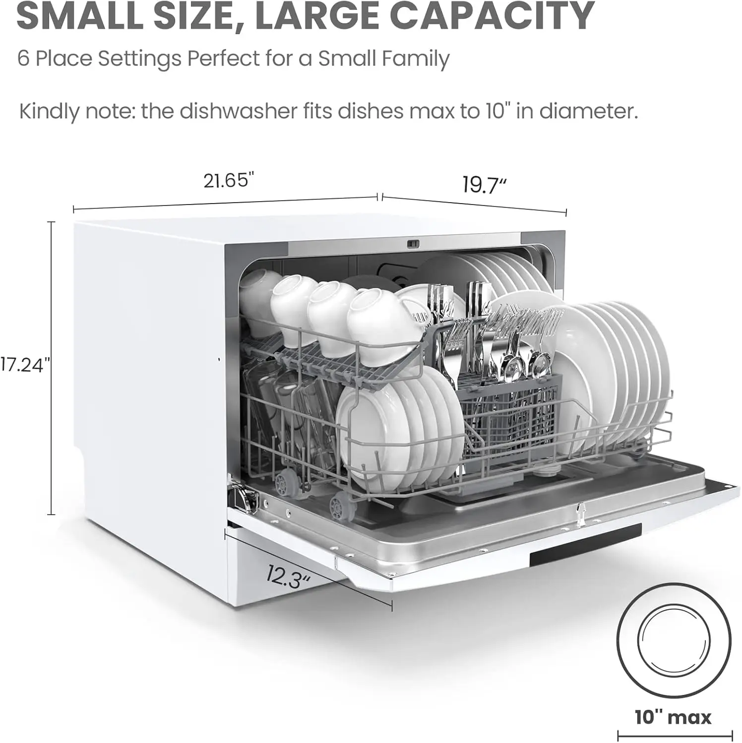 Portable Mini Dishwasher Energy Star Countertop 6 Place Settings with 8 Washing Programs Speed Baby-Care ECO& Glass Dish Washer